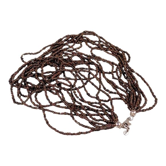Silpada Bronze Beaded Necklace 17" Brown Glass Bead Torsade Artsy Boho N1815 - Picture 2 of 16